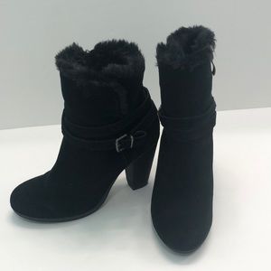 Bjorndal Regina Suede leather Faux Fur Trim Booties size 7